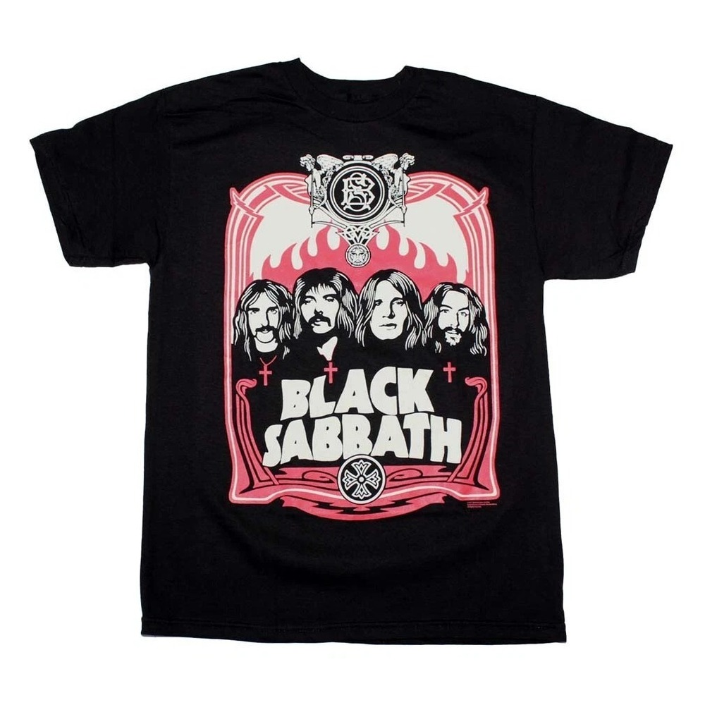 Black Sabbath Red Flames T Shirt Mens Rock And Roll Music Classic Band Tee Black